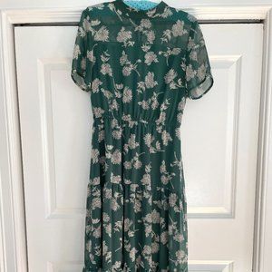 Lulus Floral Dressed Up Dark Green Floral Print Midi Dress
